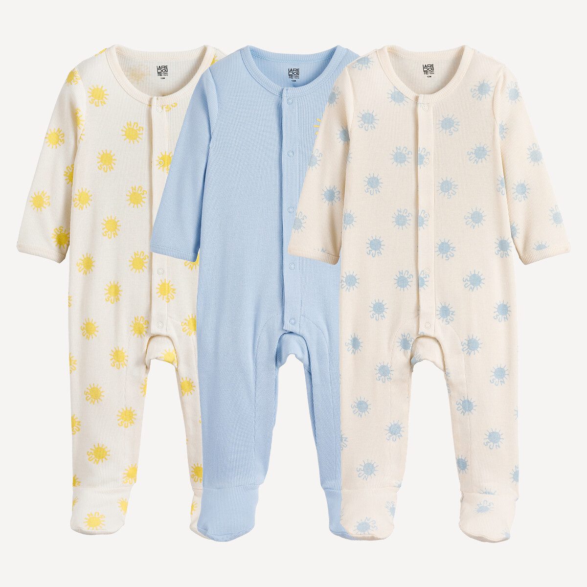 Σετ 3 ολόσωμα πιτζαμάκια από λεπτό ριμπ ύφασμα Διαφορα Χρωματα