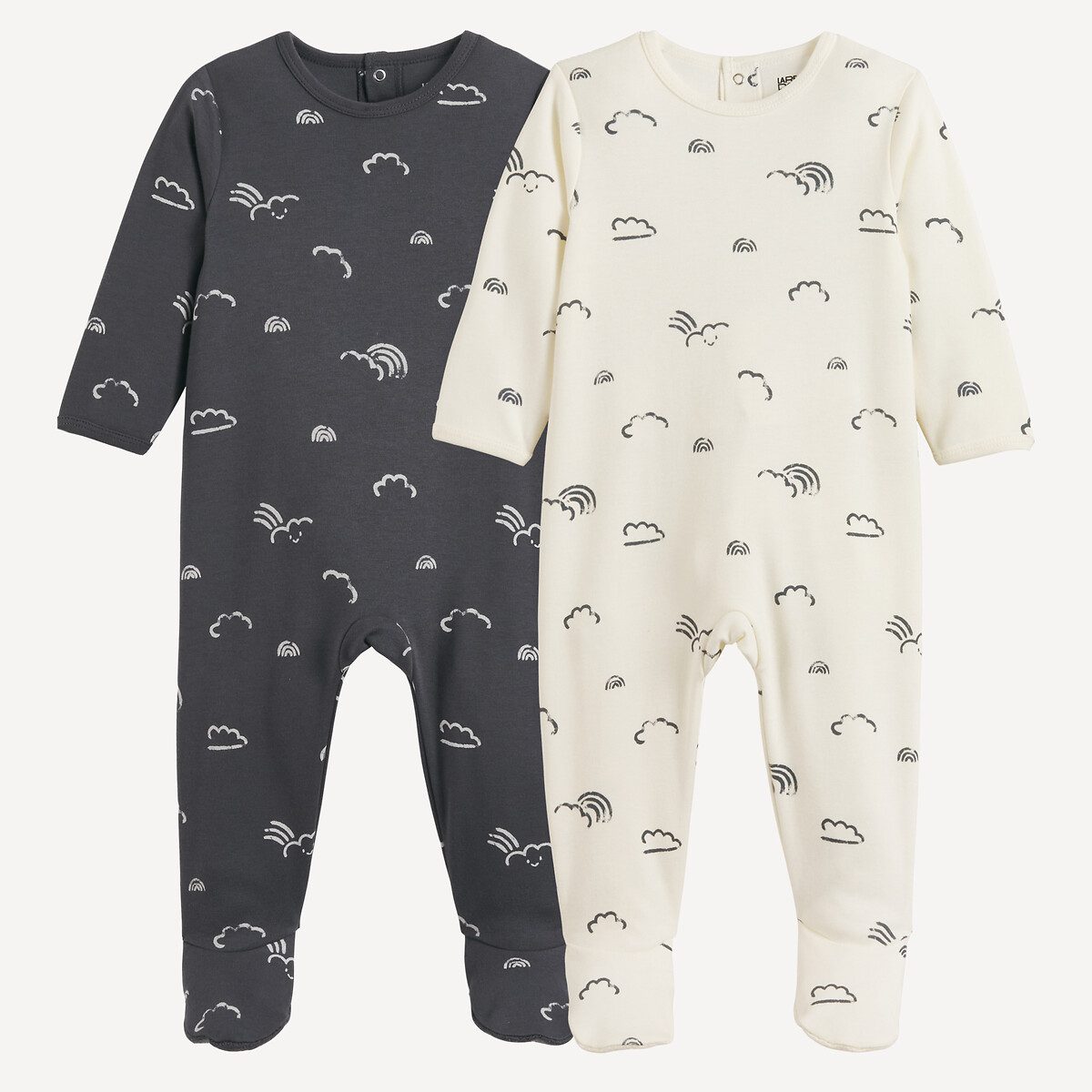 Σετ 2 ολόσωμες πιτζάμες από βαμβάκι με σχέδιο σύννεφα Διαφορα Χρωματα