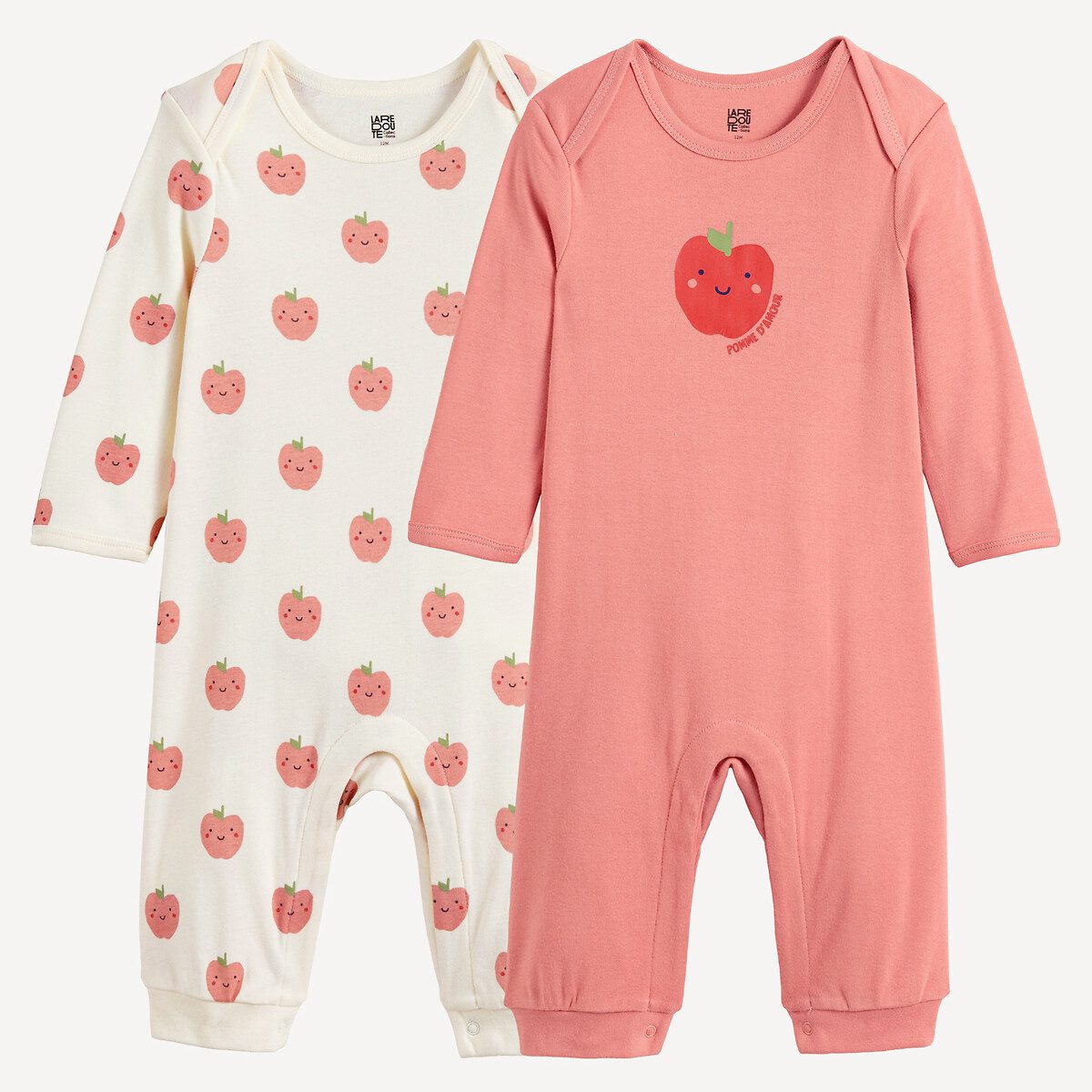 Σετ 2 ολόσωμες πυτζάμες χωρίς ποδαράκια Ροζ
