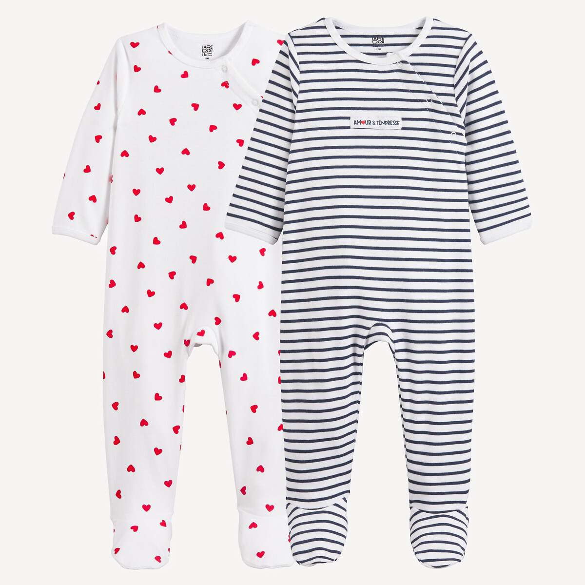 Σετ 2 ολόσωμες πυτζάμες από βαμβάκι Μπλε