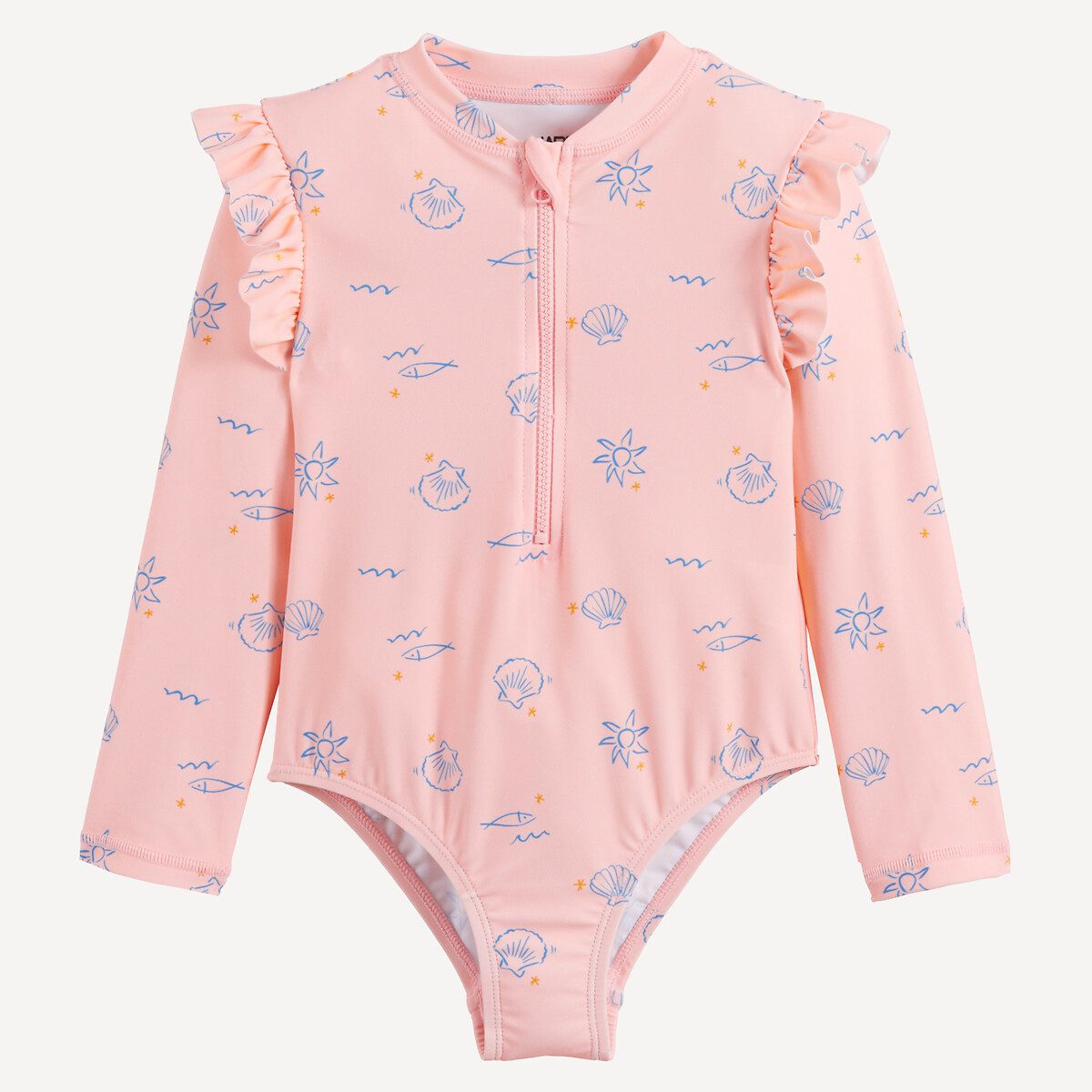 Ολόσωμο μαγιό με κοχύλια και αντηλιακή προστασία Ροζ