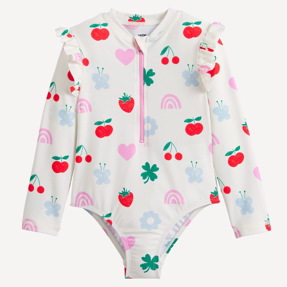 Ολόσωμο μαγιό με φρουτένιο μοτίβο και αντηλιακή προστασία UV Καφε