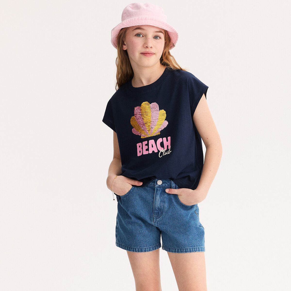 Κοντομάνικο μπλουζάκι με παγιέτες Μπλε