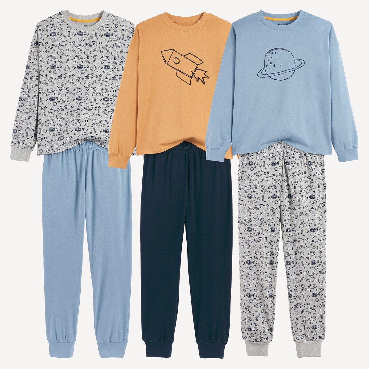 Σετ 3 βαμβακερές πιτζάμες με θέμα πλανήτες Διαφορα Χρωματα