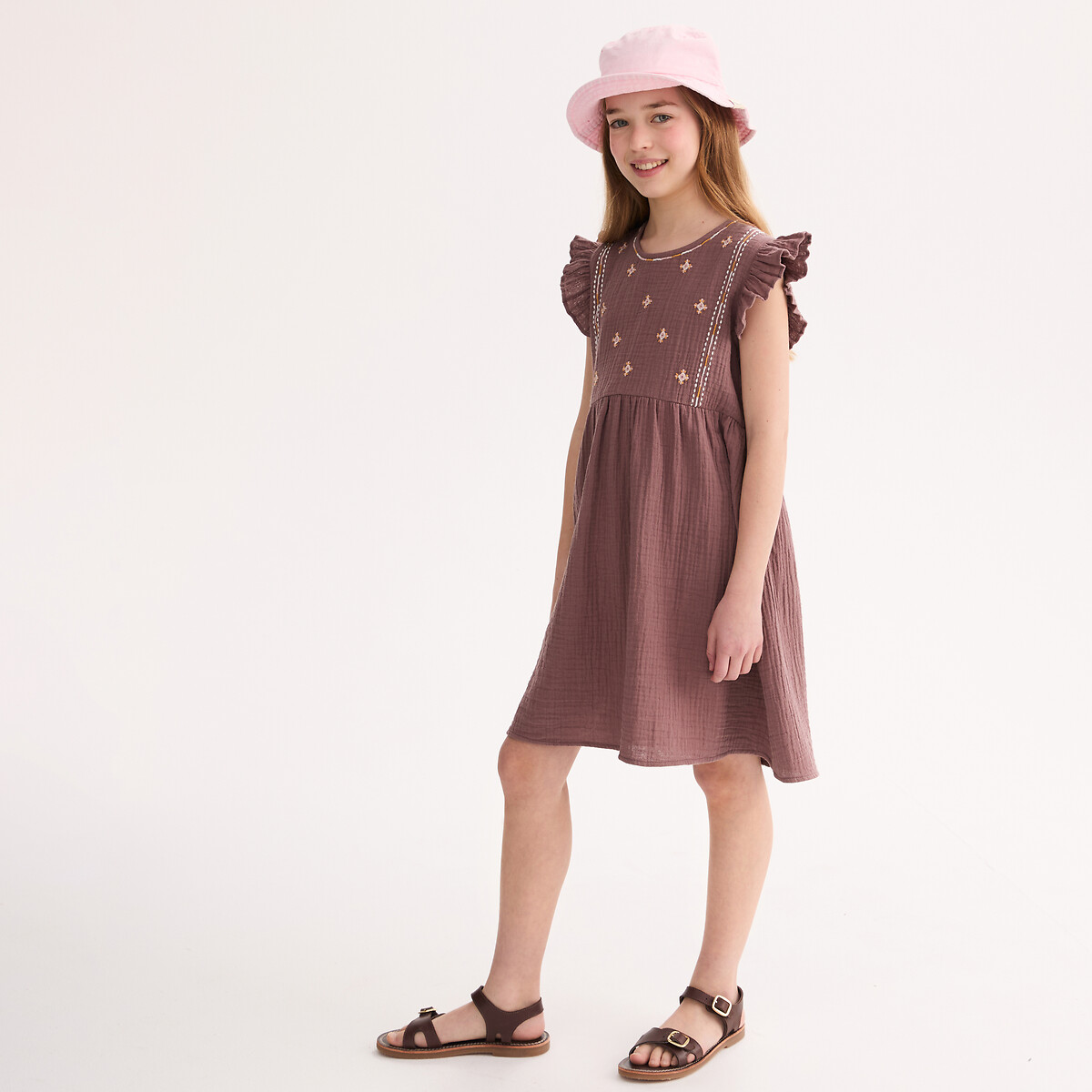 Φόρεμα από βαμβακερή γάζα Ροζ